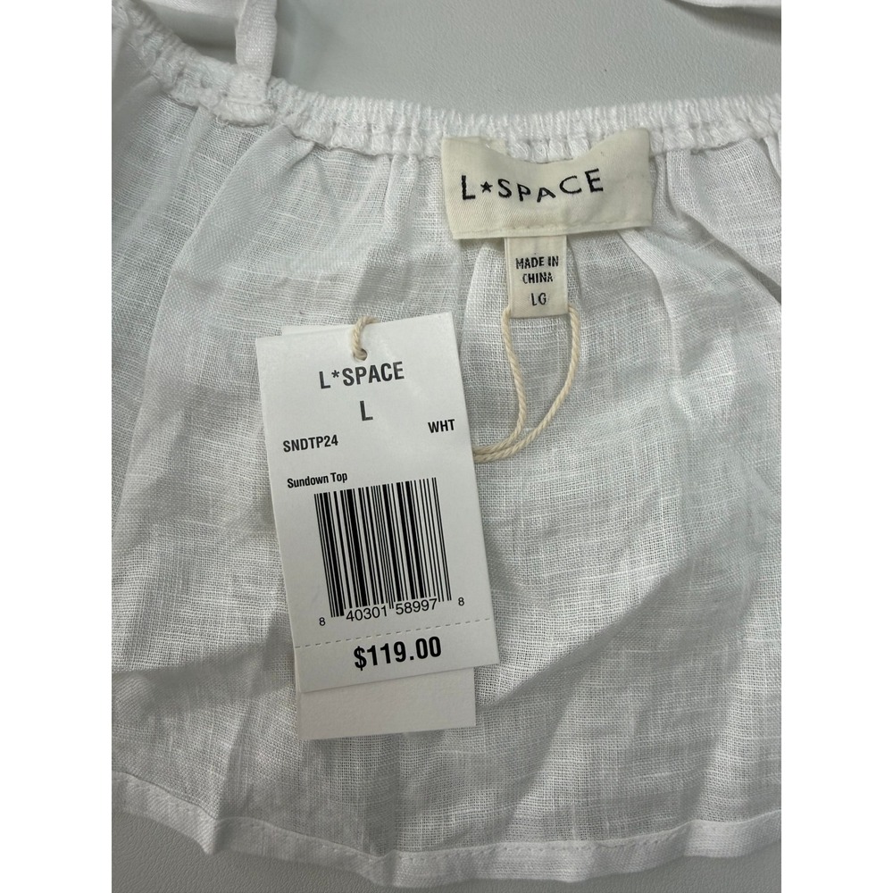 L*Space Sundown Top White 100% Linen Cowrie Shell Tie Front Large NEW MSRP 110 - Picture 3 of 9